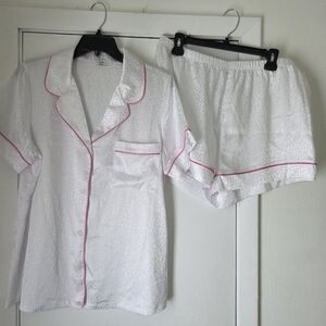 White leopard & pink Pajama shorts Set